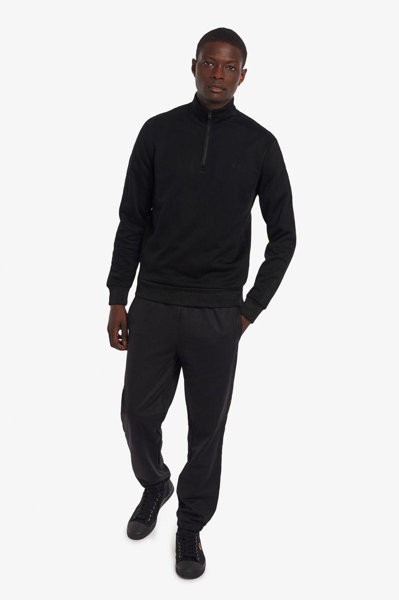 Black Fred Perry Tonal Tape Half Zip Men's Sweatshirts | PH 1620ILHS